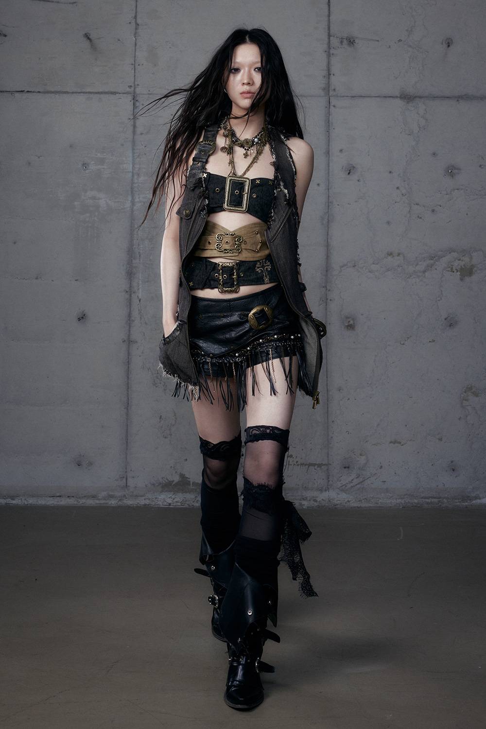 Cross Embroidered Buckle Top