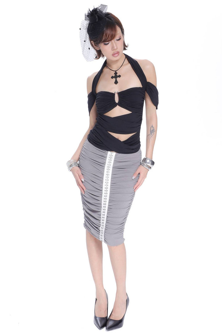 Ruched Keyhole Halter Top
