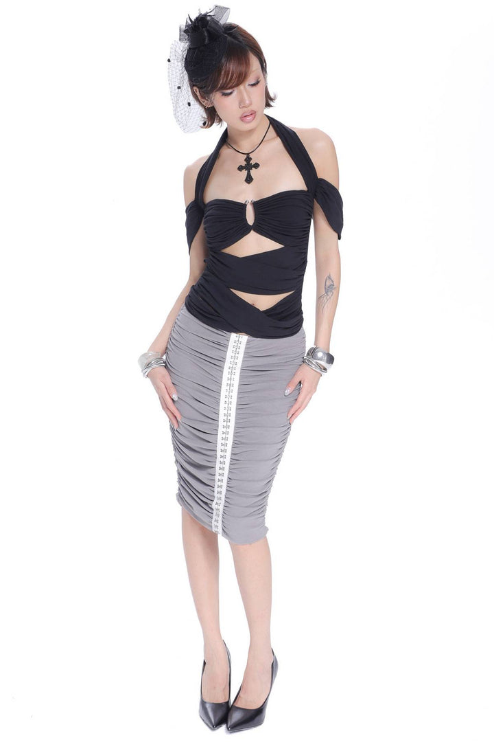 Hook Detail Midi Skirt