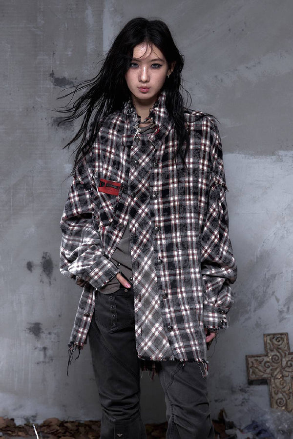 Distressed Plaid Overshirt