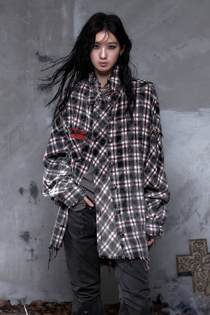Distressed Plaid Overshirt