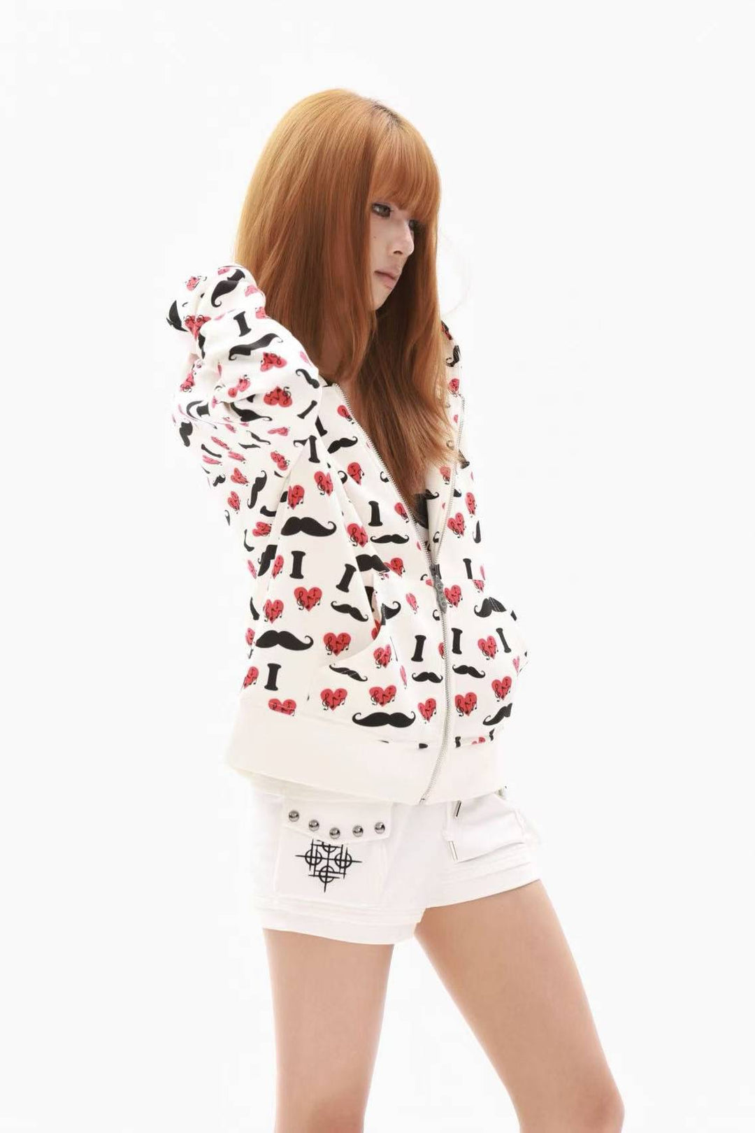 Heart Print Zip Hoodie
