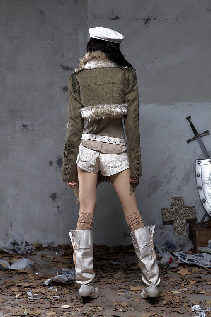 Fur Panel Crop Jacket