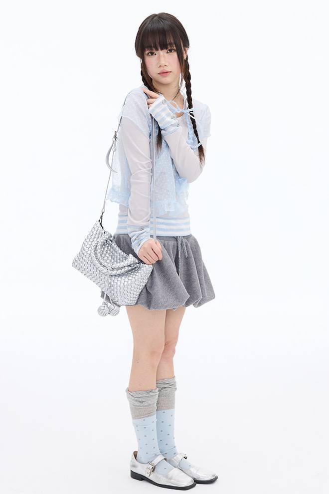 Ruffle Trim Mesh Blouse