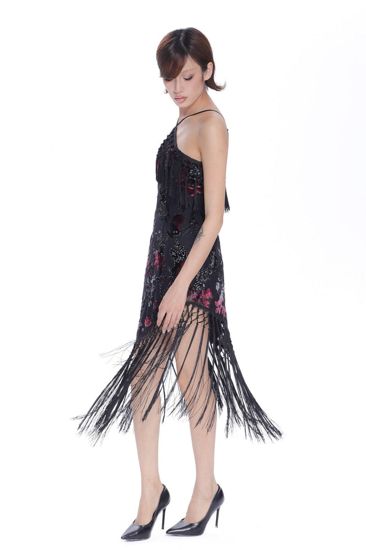 Floral Fringe Halter Dress