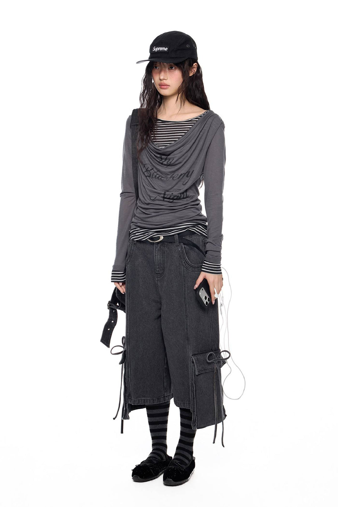 Draped Print Long Sleeve Top