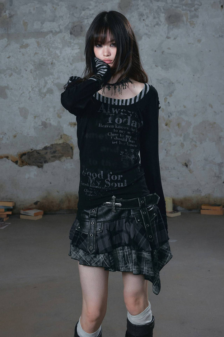 Plaid Asymmetric Mini Skirt