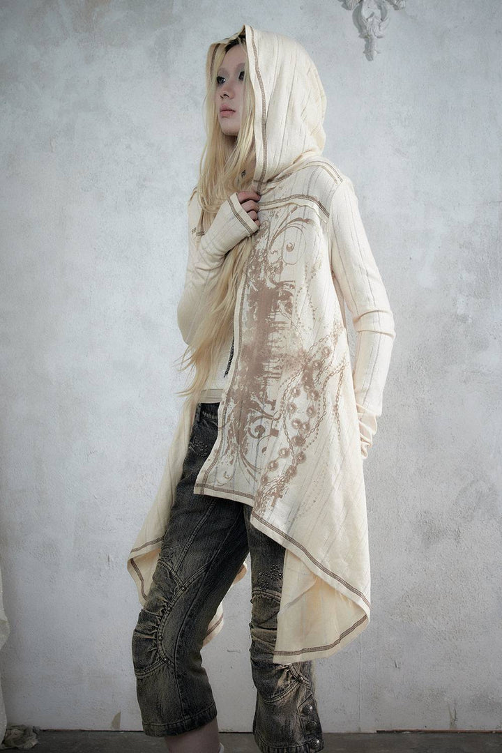 Asymmetric Hooded Long Cardigan