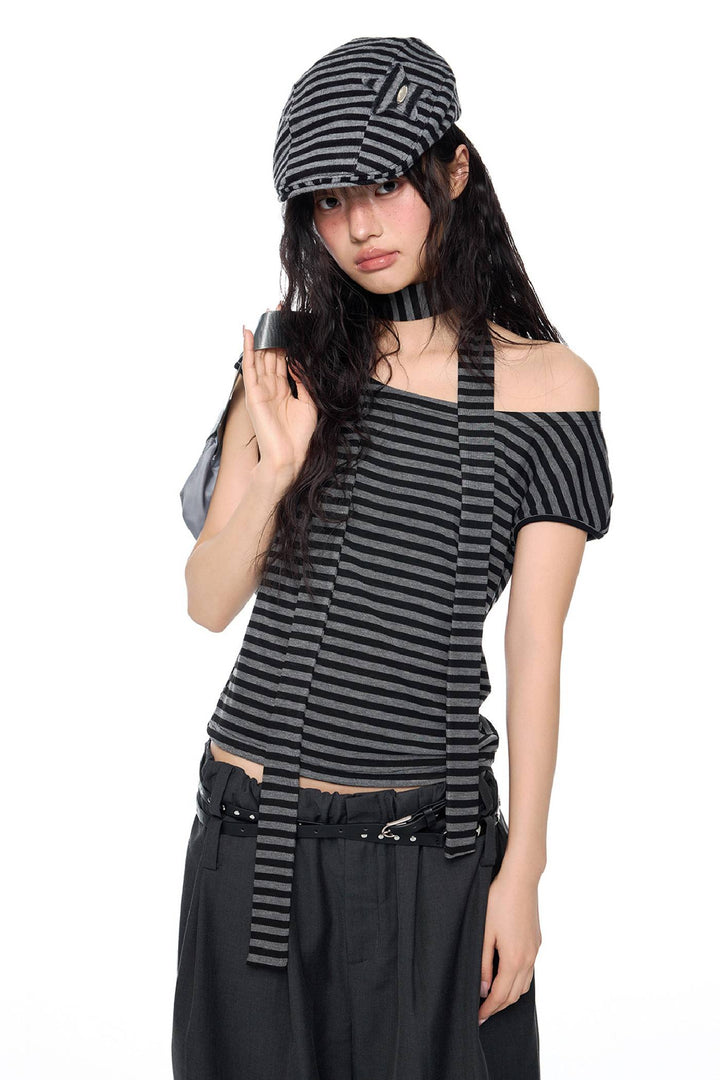 Asymmetrical Stripe Tie Top