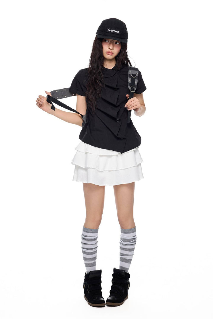 Fitted Ruffle Collar Top