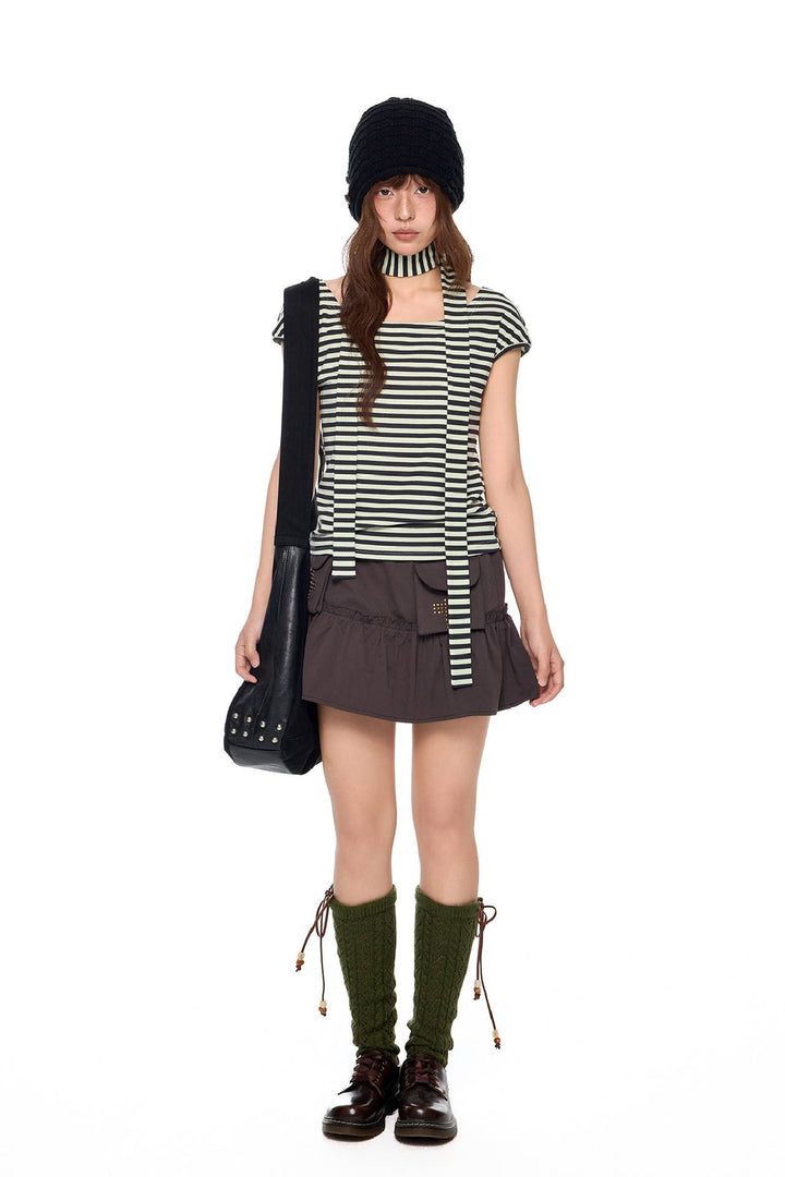 Asymmetrical Stripe Tie Top