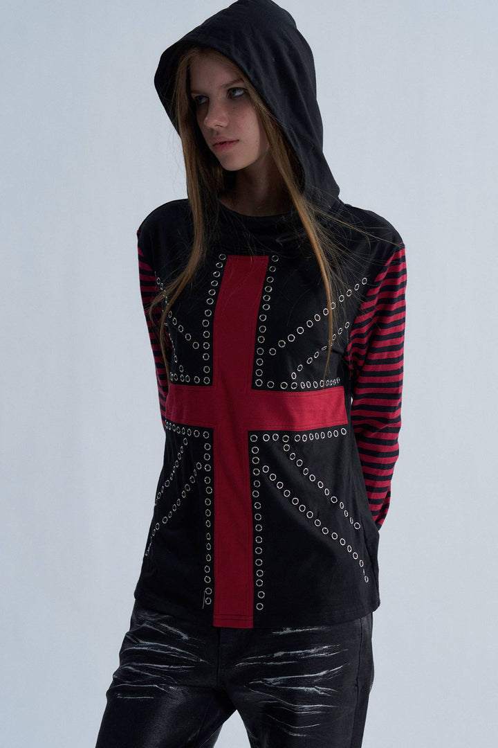 Crimson Cross Eyelet Hoodie