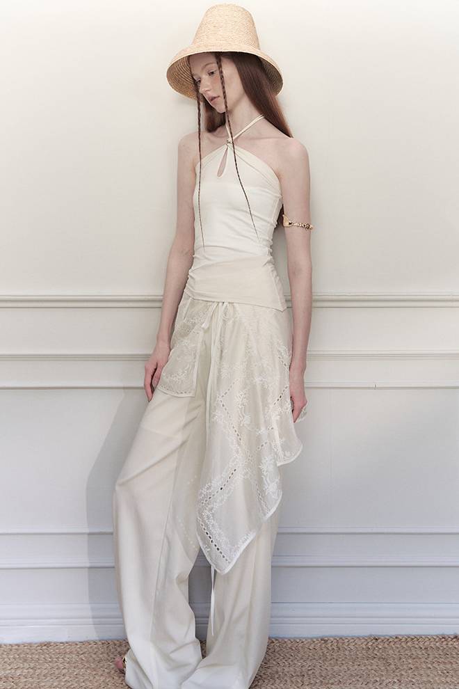 Draped Lace Overlay Pants