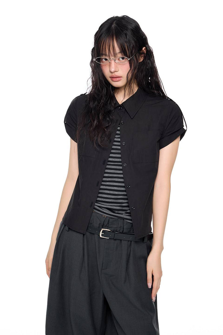 Fitted Cropped Button Shirt
