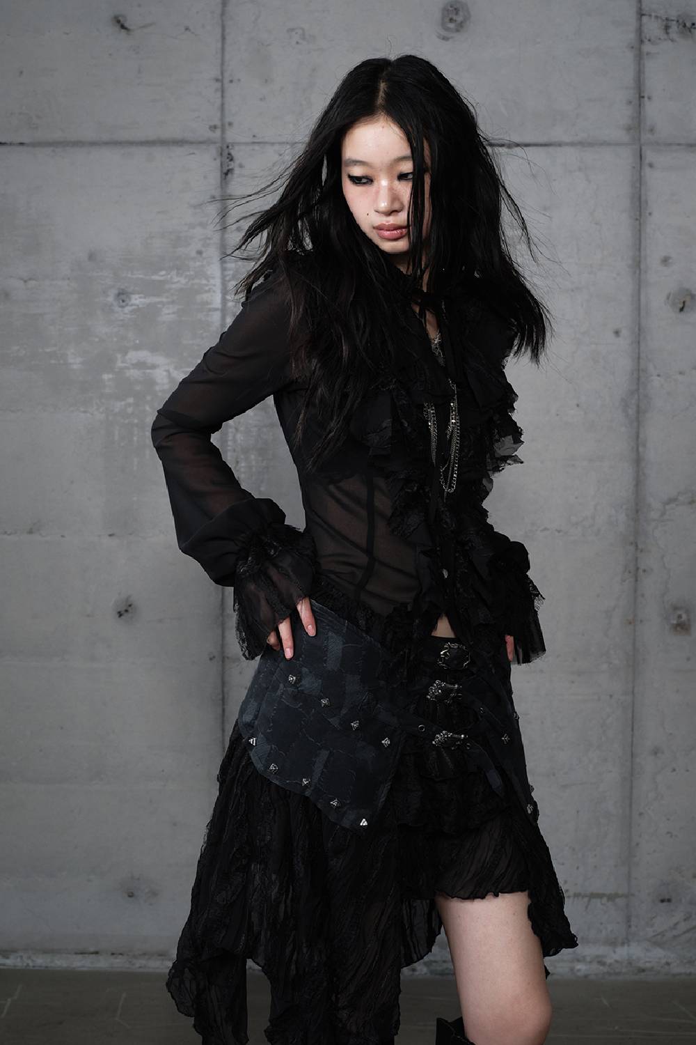 Asymmetric Lace Midi Skirt