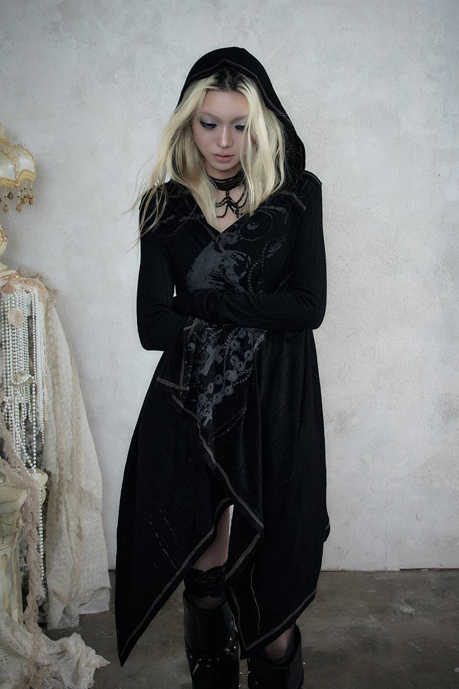 Asymmetric Hooded Long Cardigan