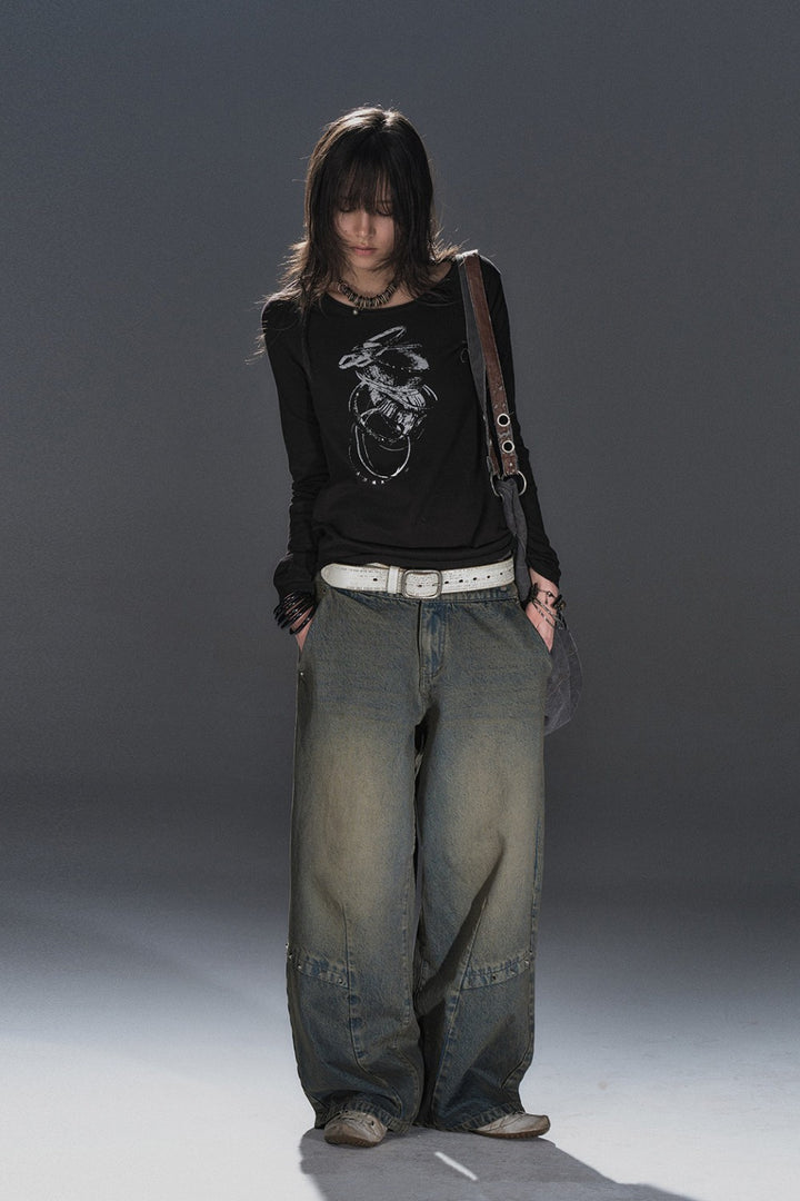 Studded Wide Denim Jeans