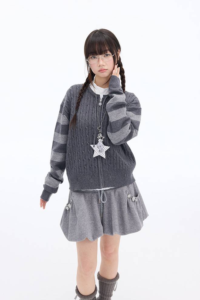 Layered Knit Zip Cardigan