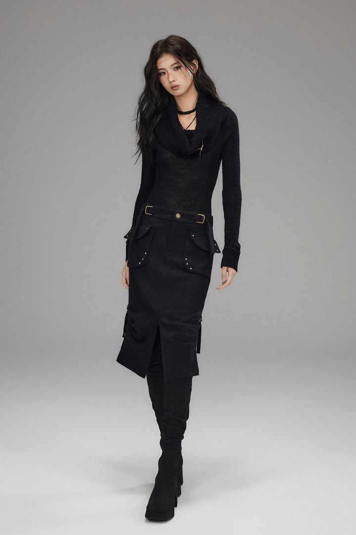 Wool Cargo Split Skirt