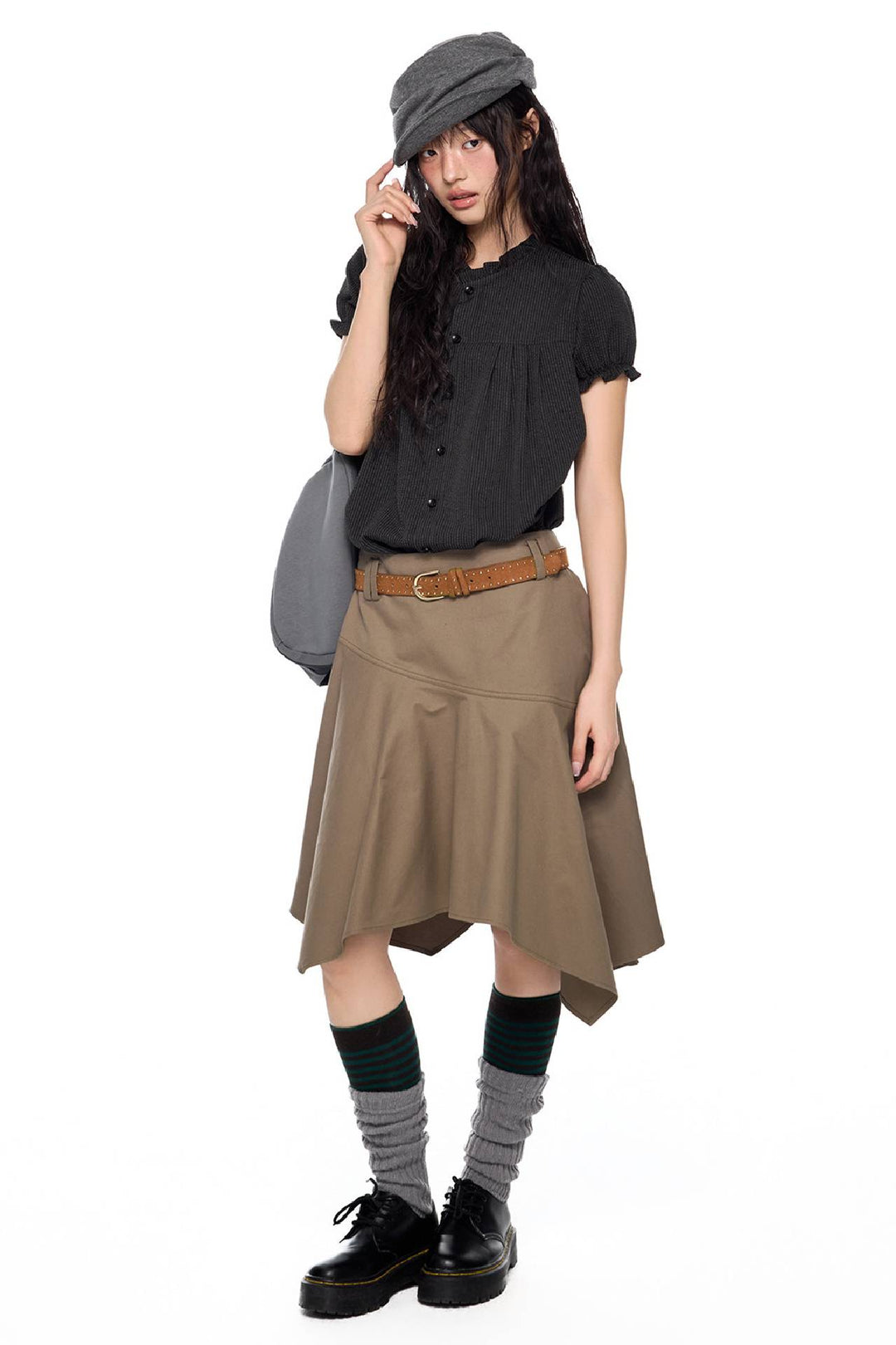Asymmetric Flare Midi Skirt