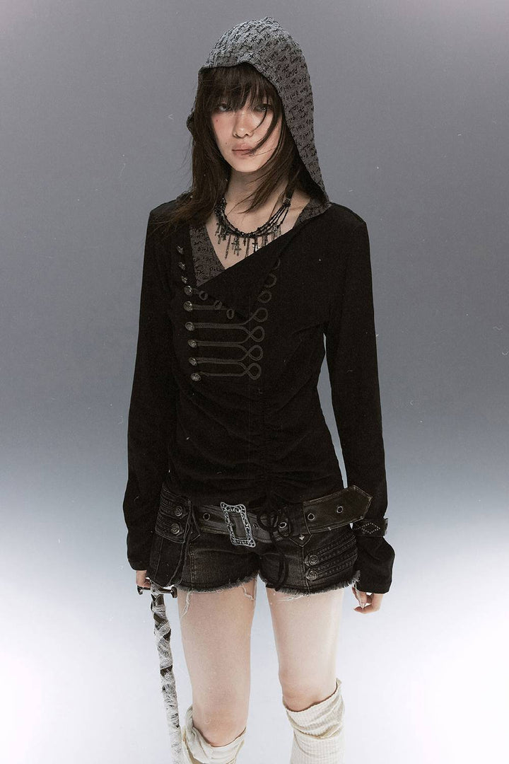 Military Button Hooded Shirt