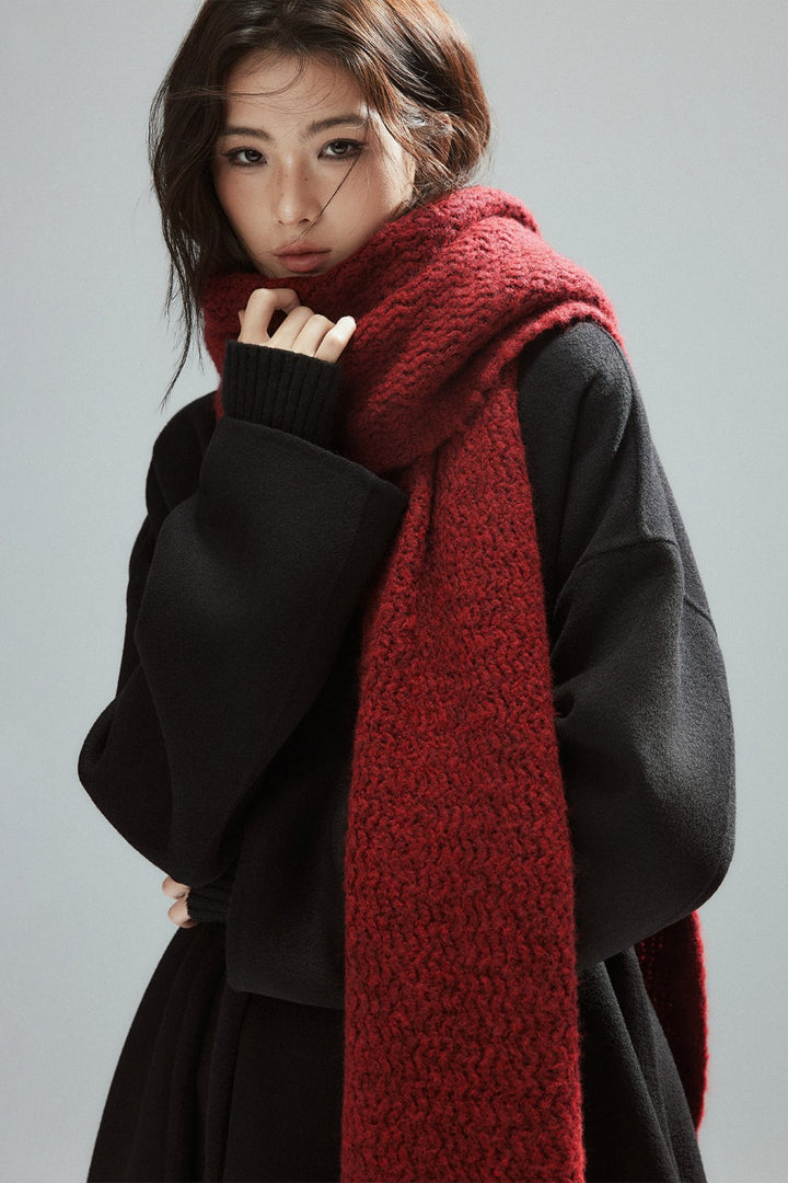 Red Fringe Knit Scarf