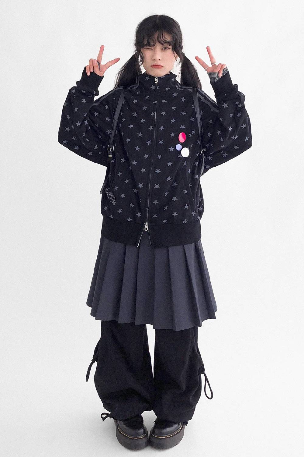 Star Print Cotton Zip