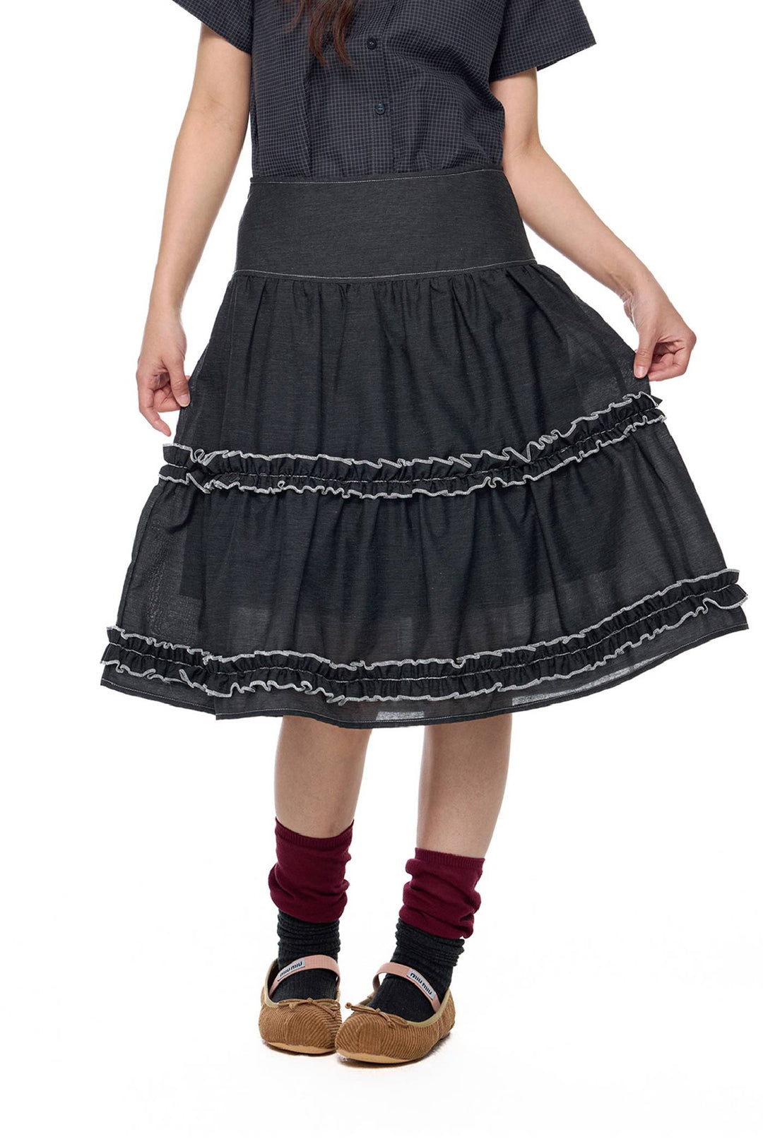 Layered Frill Midi Skirt