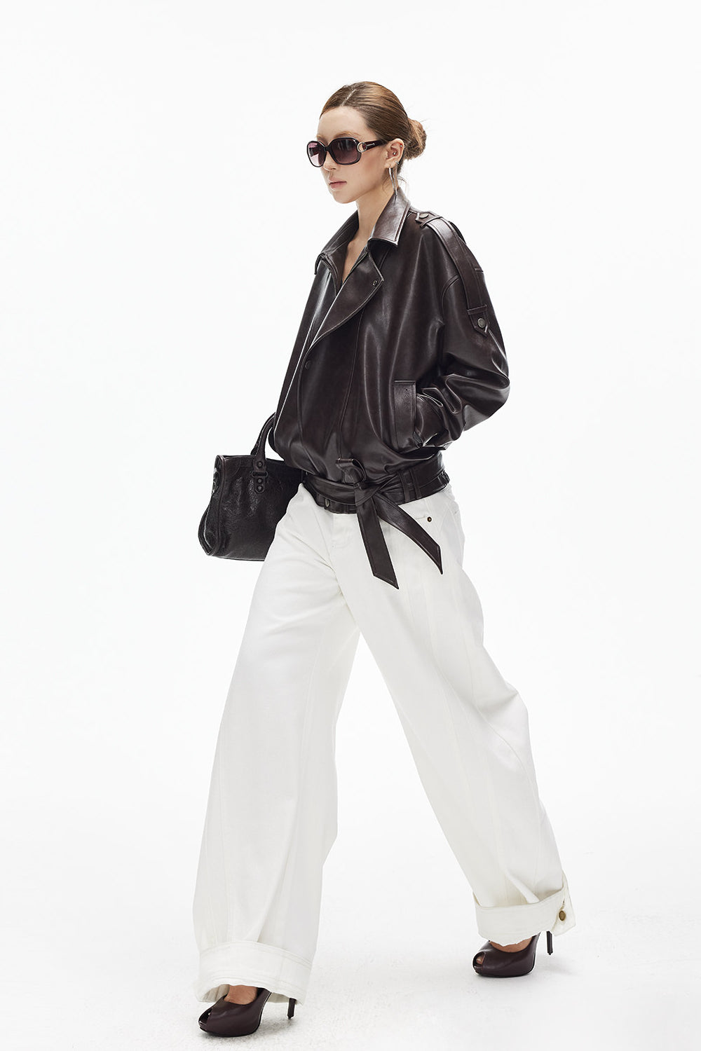 Mocha Leather Belted Jacket