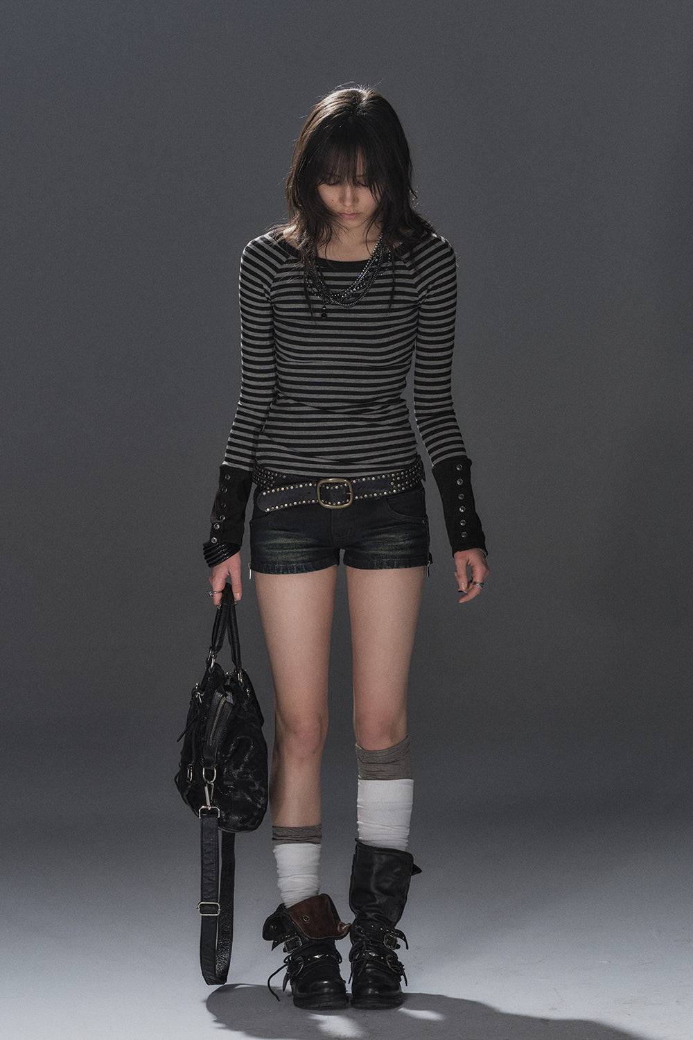 Button Sleeve Striped Shirt