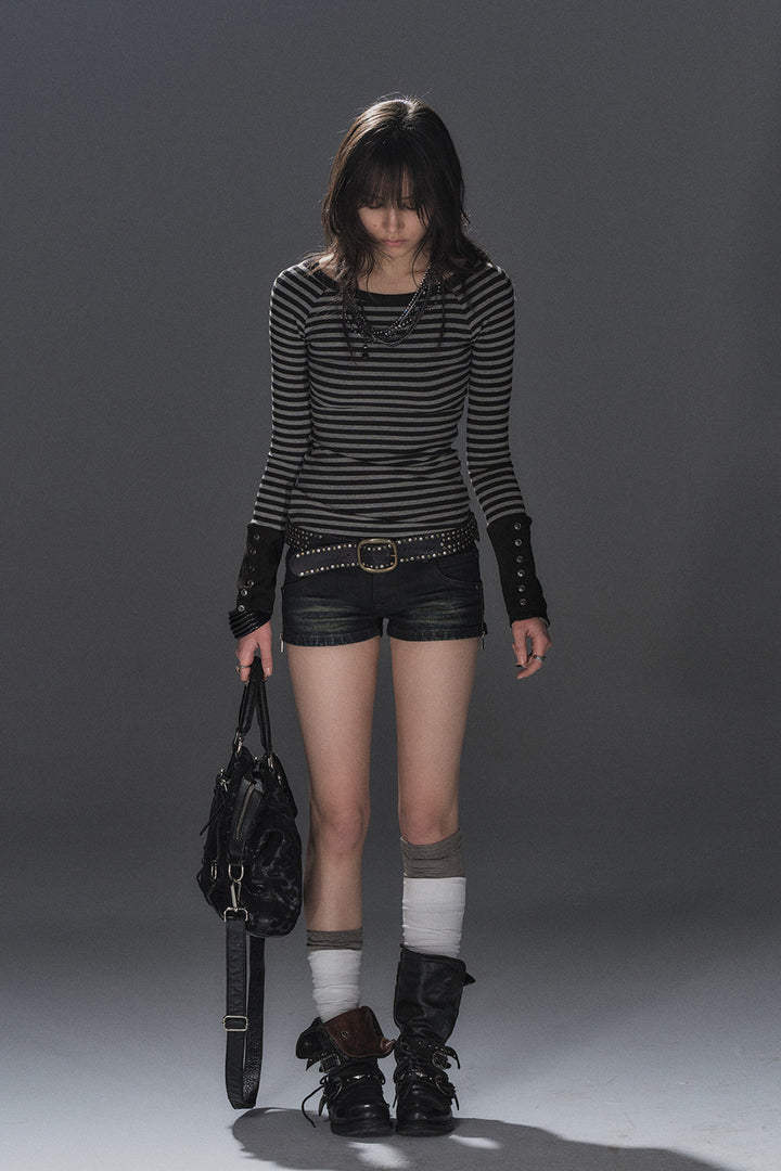 Button Sleeve Striped Shirt