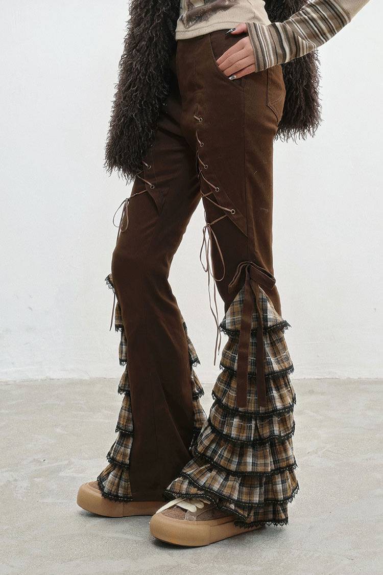 Plaid Ruffle Lace Pants