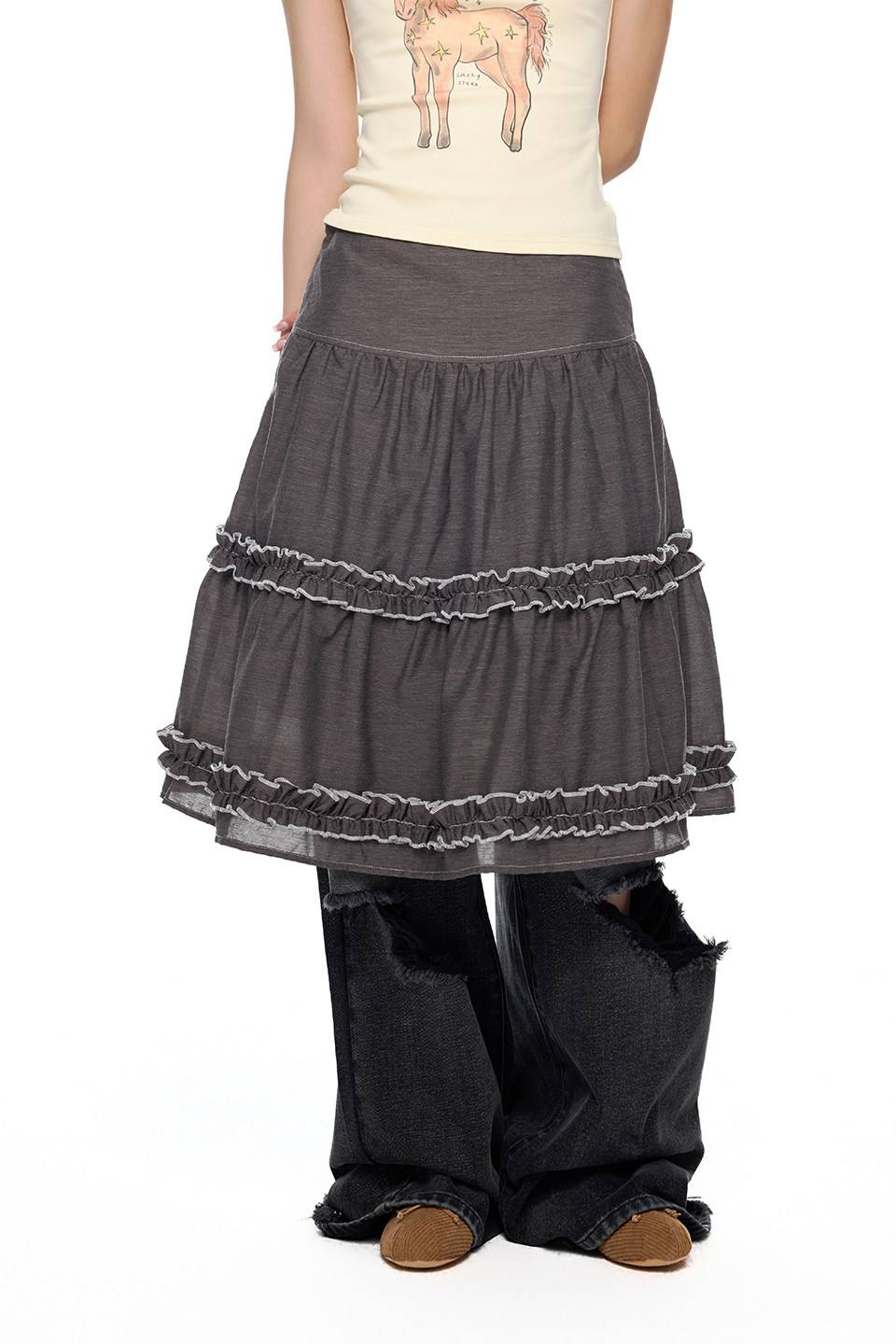 Layered Frill Midi Skirt