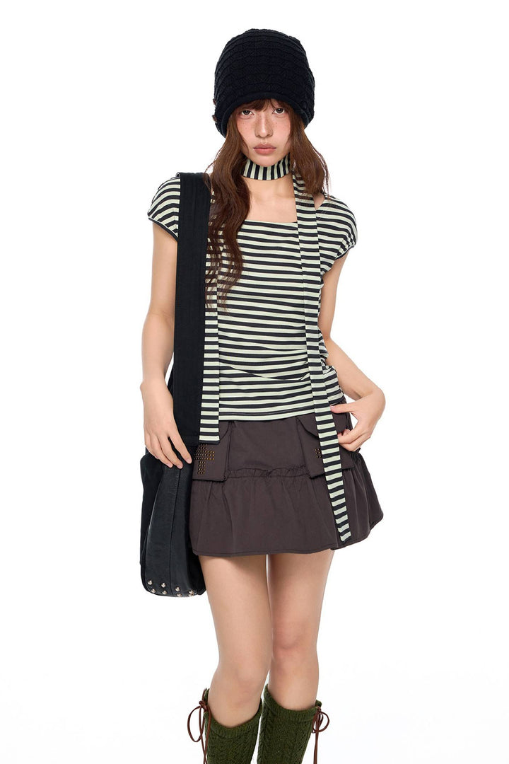 Asymmetrical Stripe Tie Top