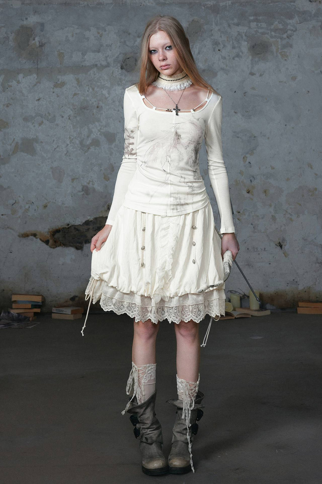 Lace Trim Bubble Skirt