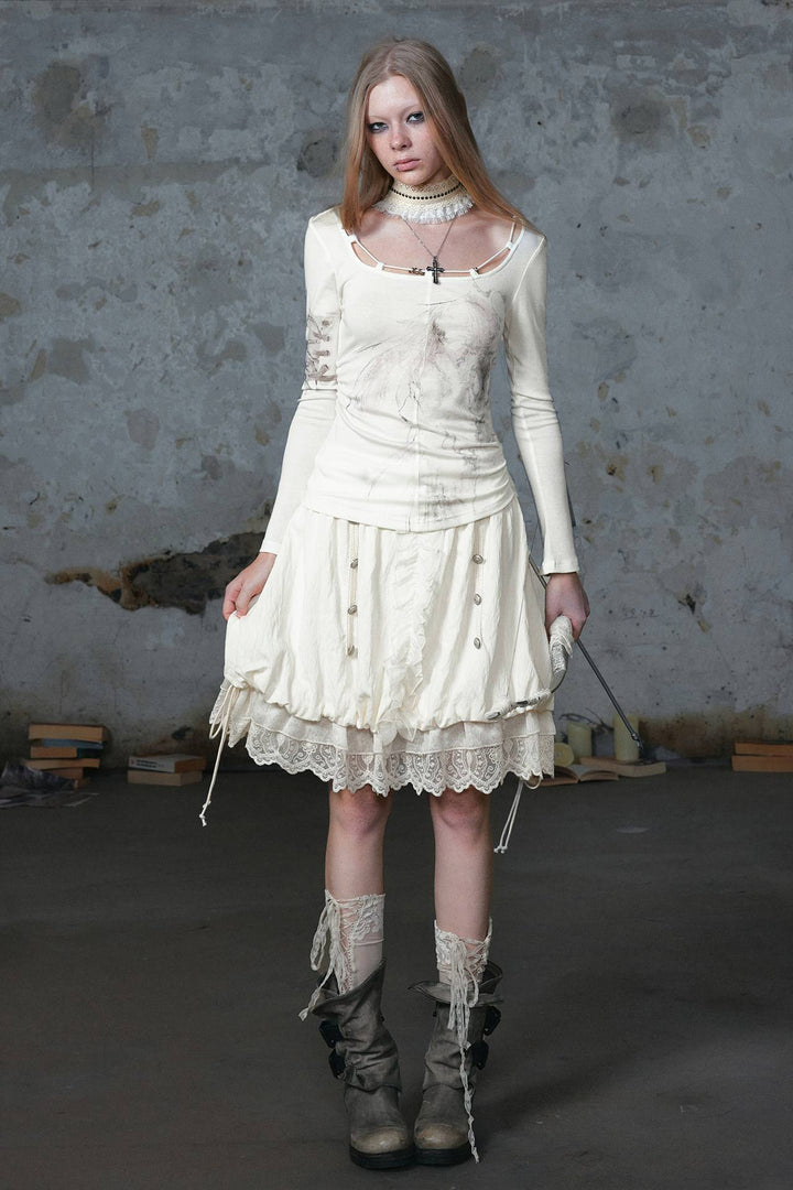 Lace Trim Bubble Skirt