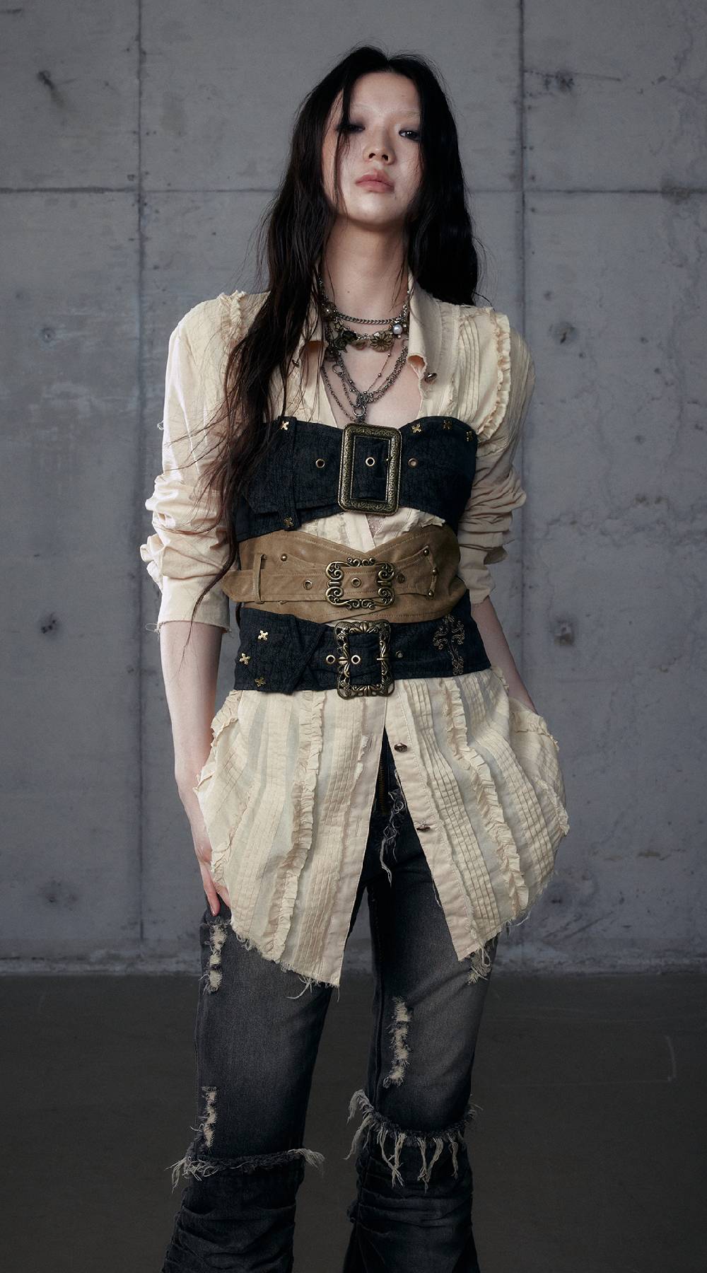 Cross Embroidered Buckle Top