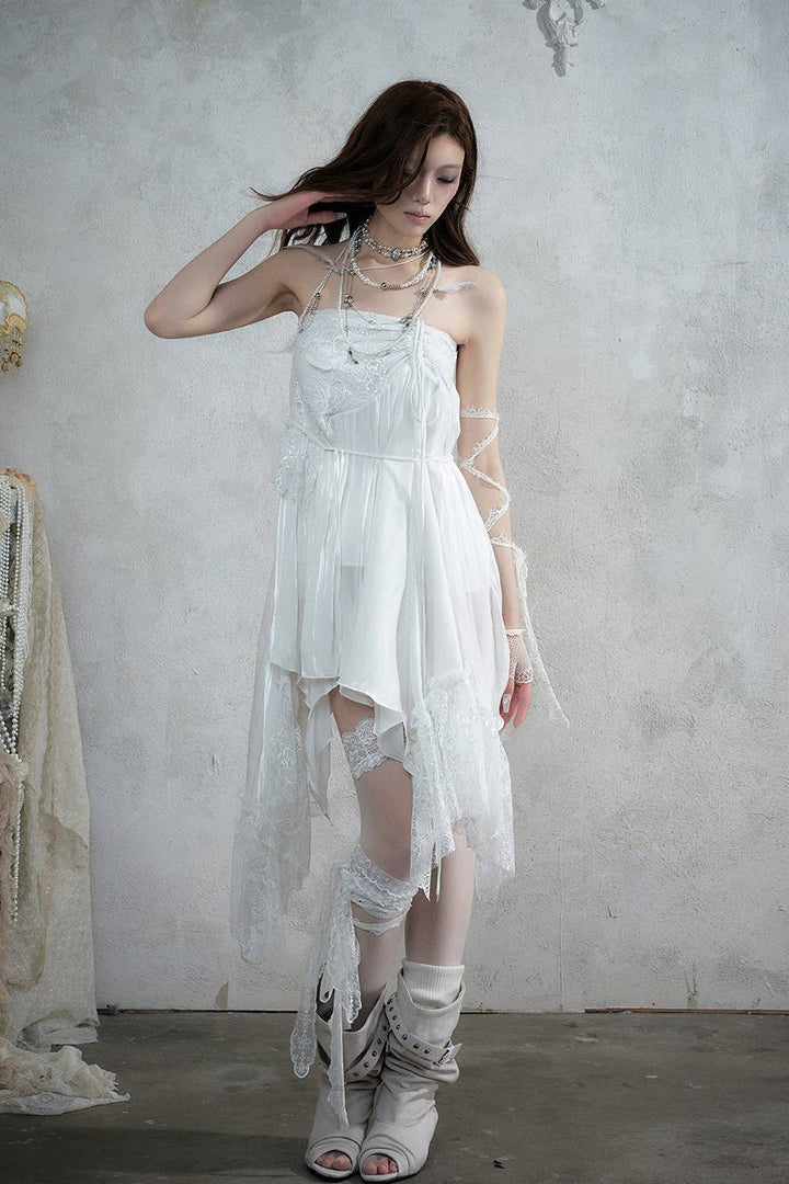 Asymmetric Lace Midi Skirt