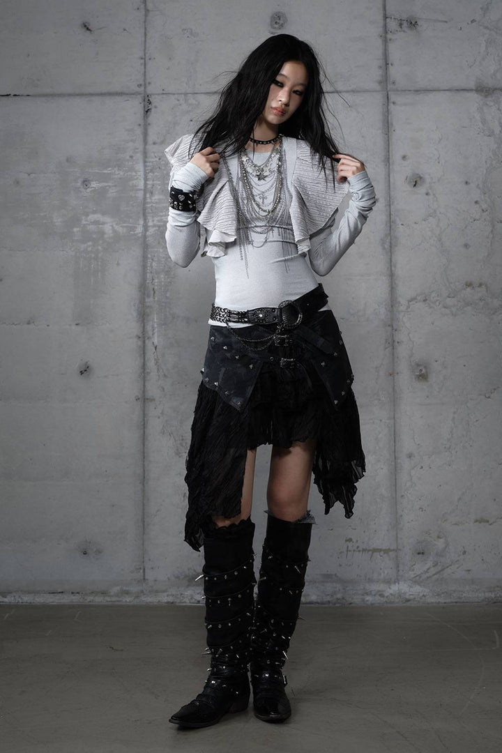 Asymmetric Lace Midi Skirt