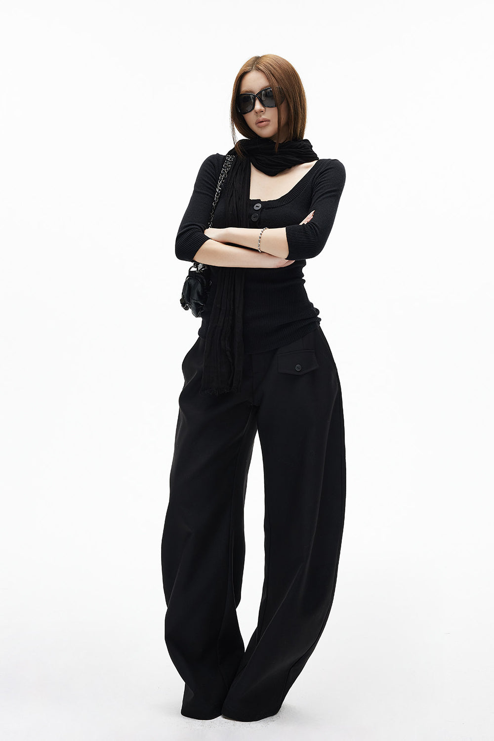 Minimal Curved Tailored Trousers