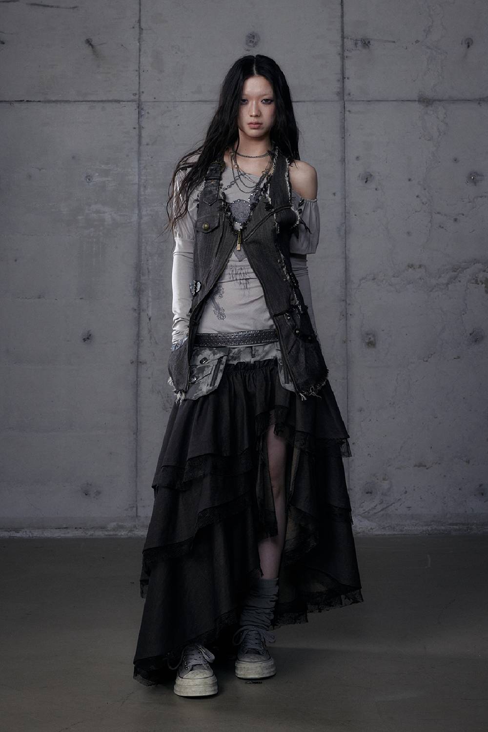 Asymmetrical Cargo Ruffle Skirt