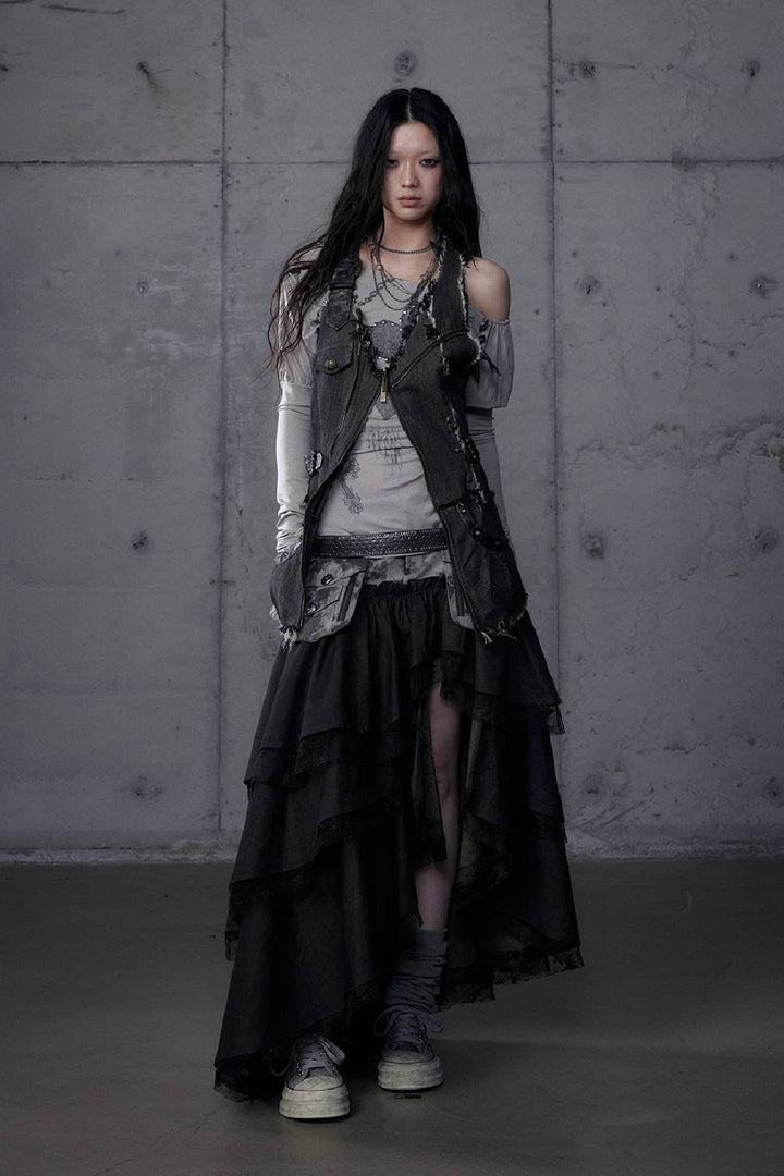 Asymmetrical Cargo Ruffle Skirt