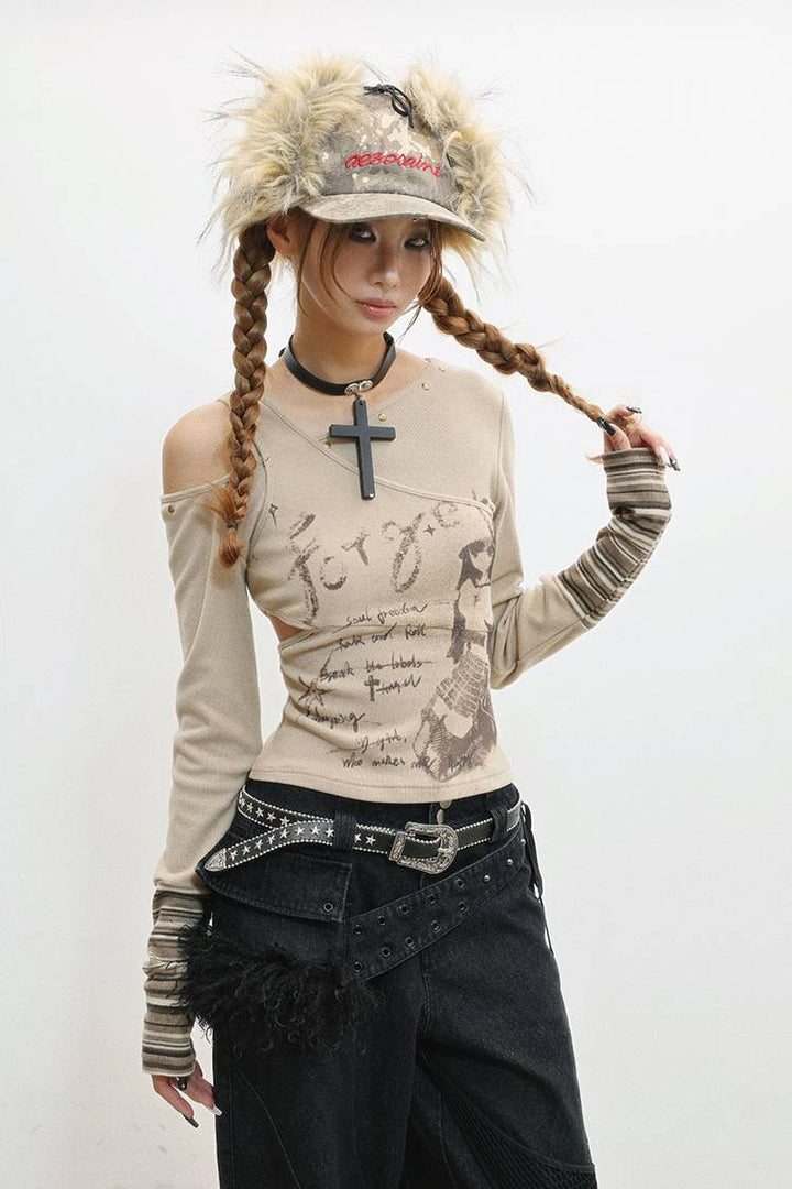 Distressed Graphic Fitted Top