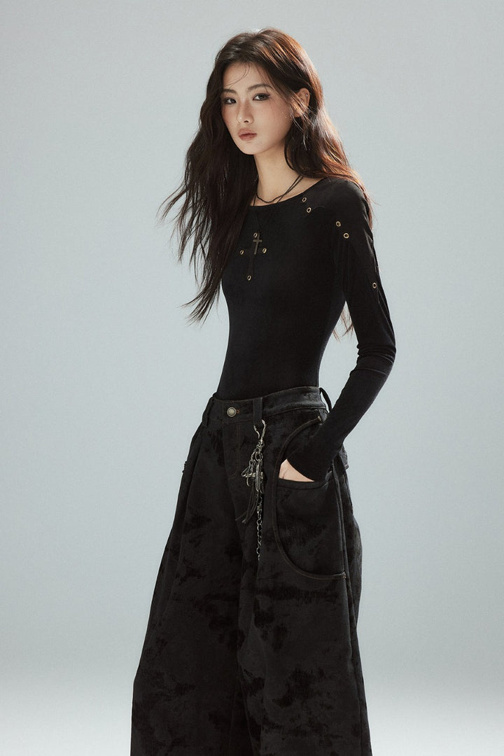 Eva Black Eyelet Top