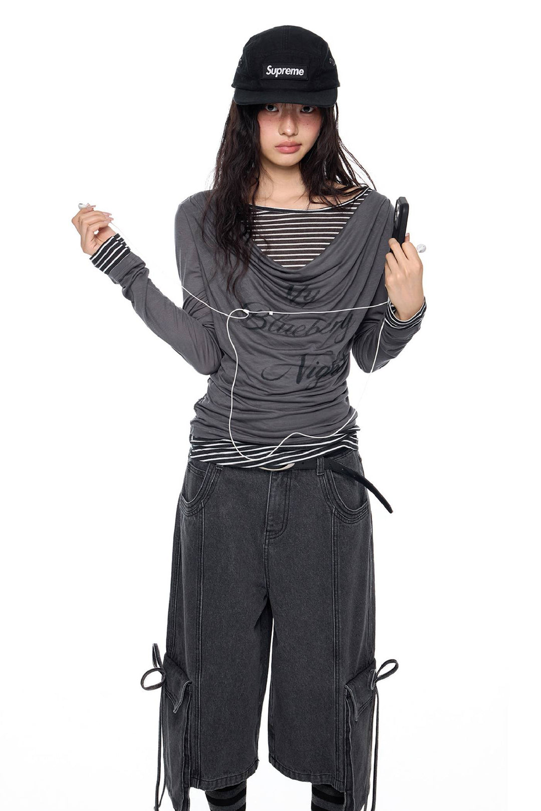 Draped Print Long Sleeve Top