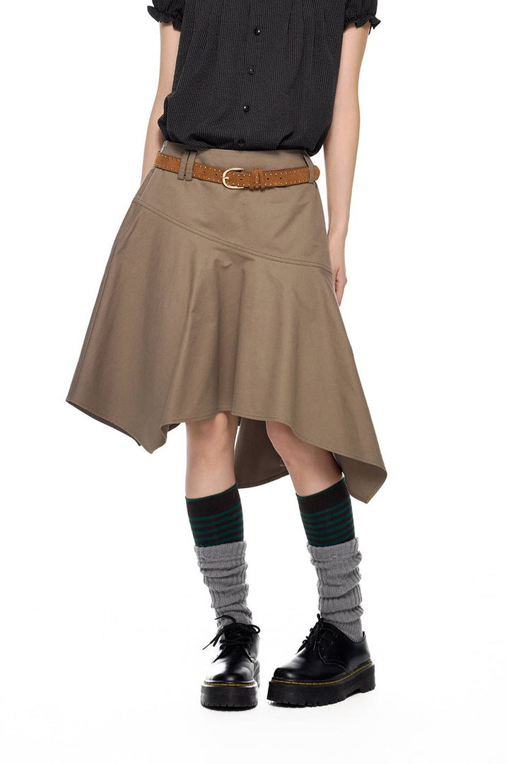 Asymmetric Flare Midi Skirt