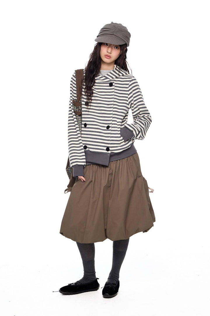 Striped Hooded Button Jacket