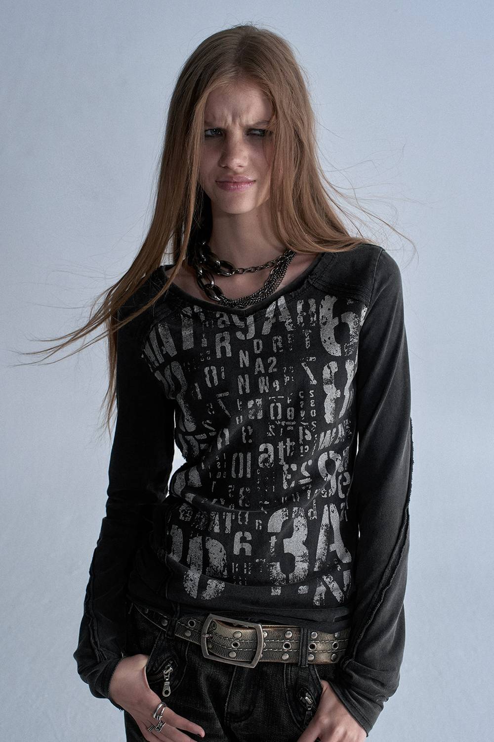 Distressed Typo Long Sleeve