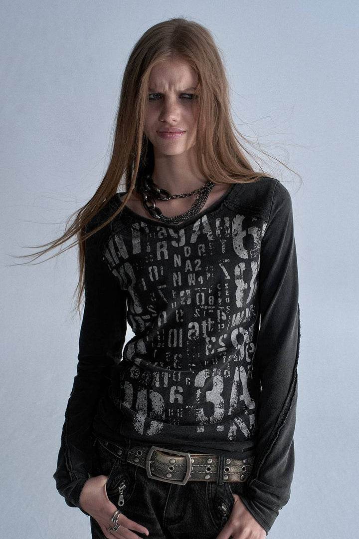 Distressed Typo Long Sleeve