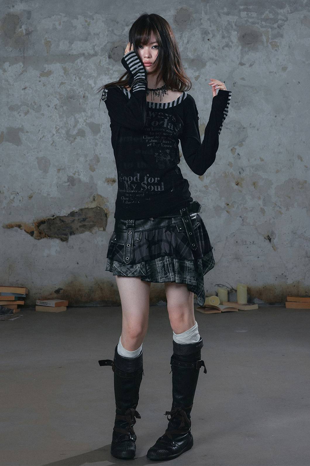 Plaid Asymmetric Mini Skirt
